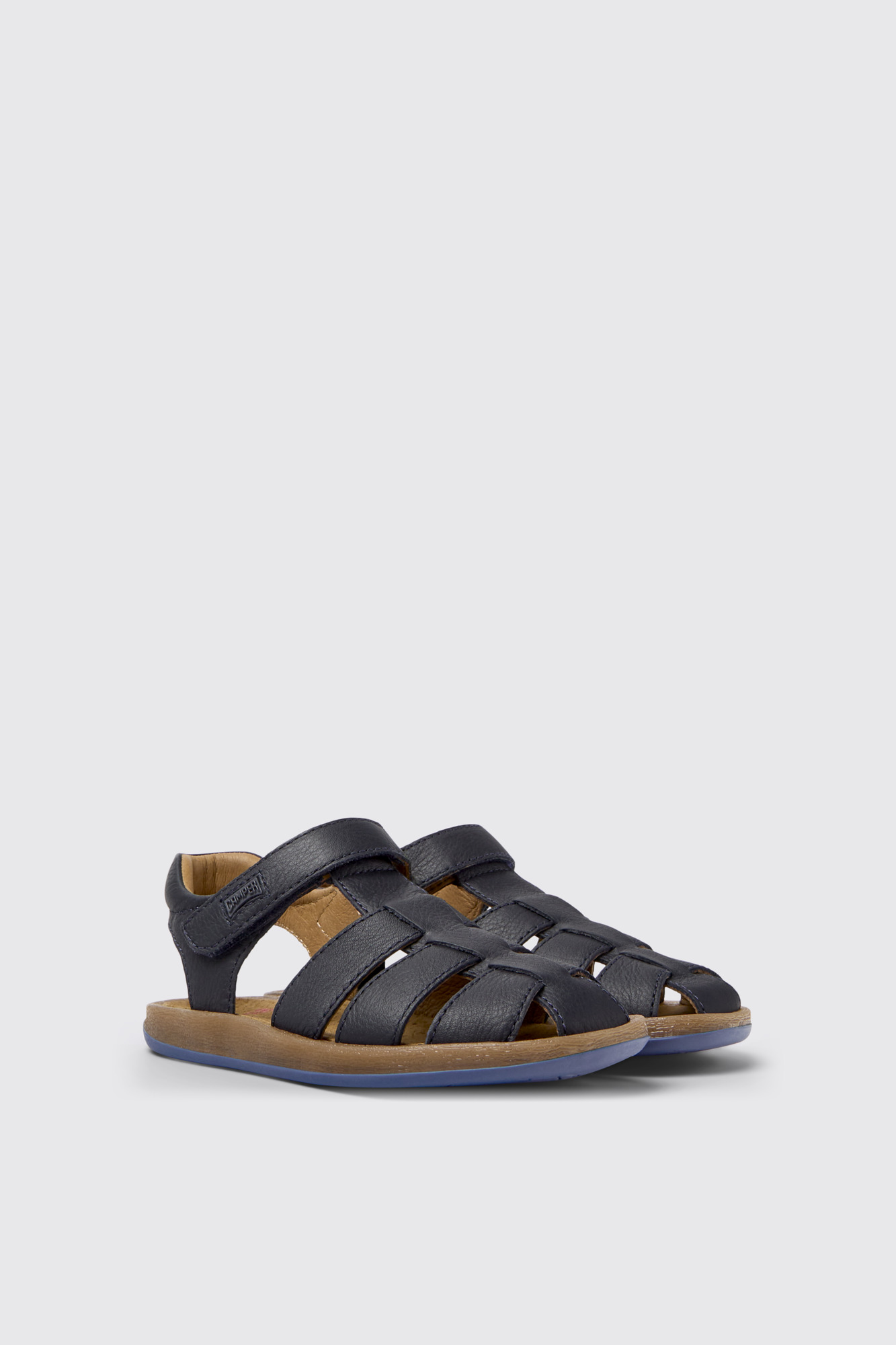 Bicho Dark blue leather sandals for kids