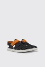 Oruga Black and orange leather sandals for kids