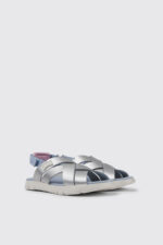 Oruga Silver leather sandals for kids