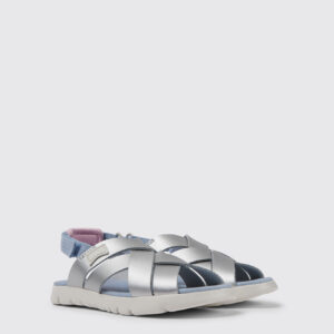 Oruga Silver leather sandals for kids