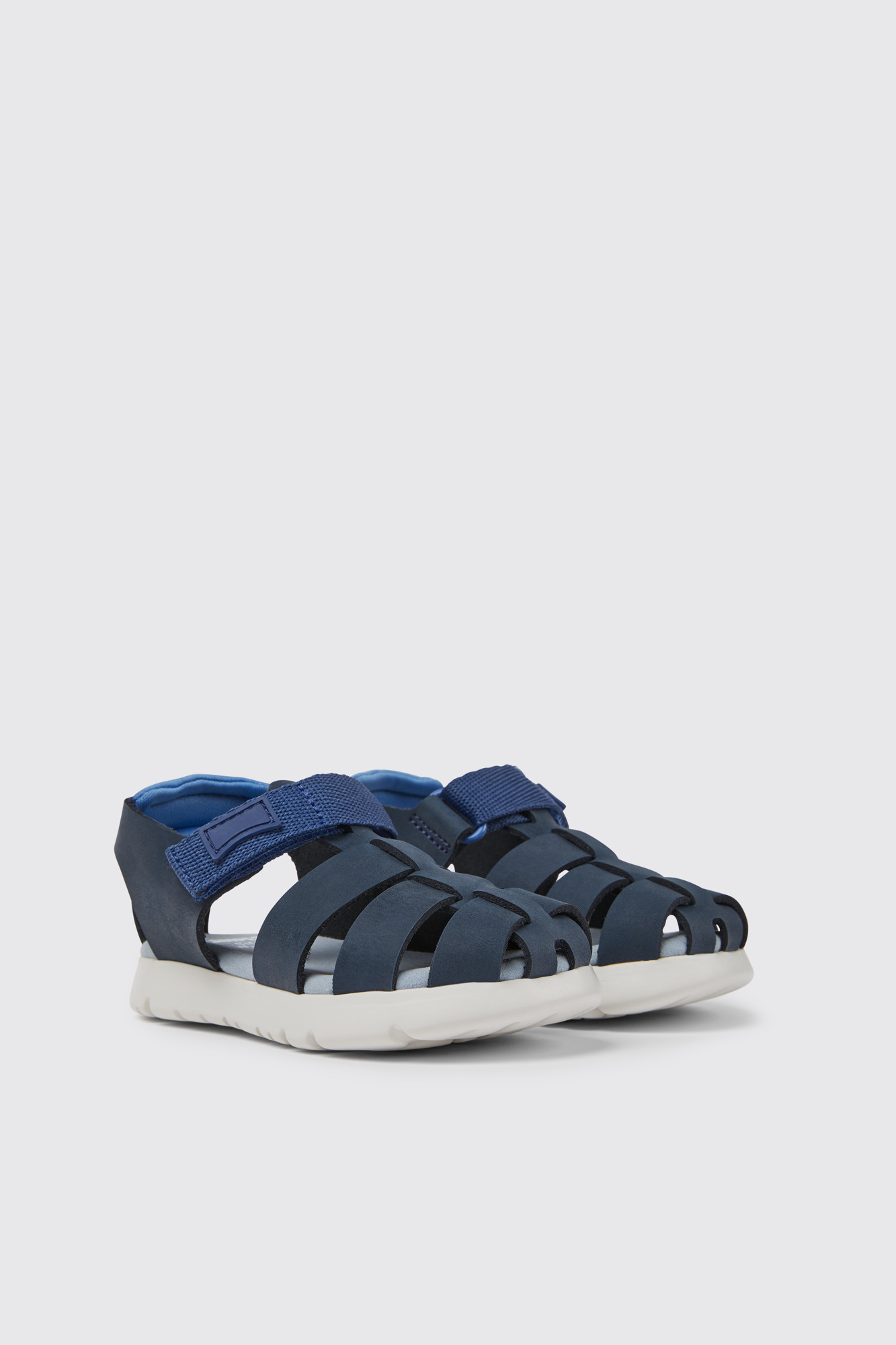 Oruga Blue leather and textile sandals