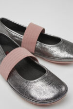 Right Silver and pink leather ballerinas