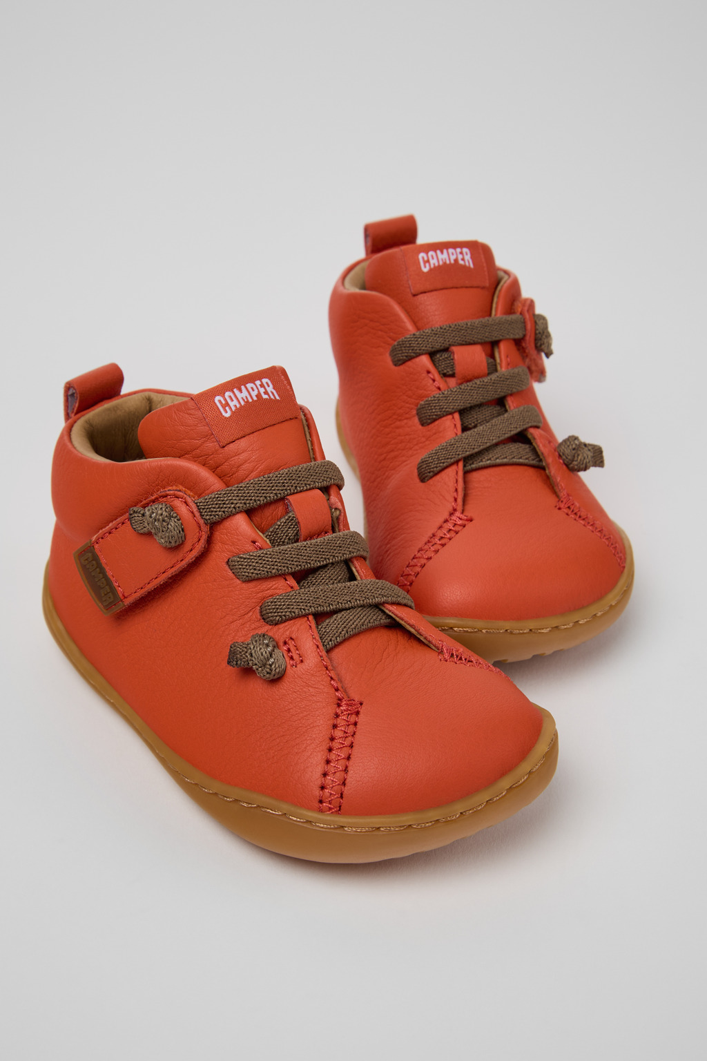 Peu Orange Leather Ankle Boots for Kids.