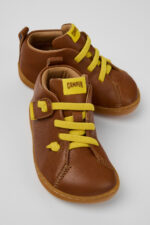 Peu Brown Leather Ankle Boots for Kids.