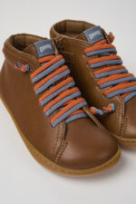 Peu Brown leather ankle boots for kids