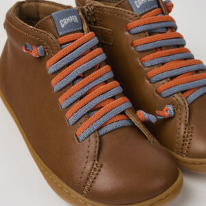 Peu Brown leather ankle boots for kids