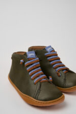 Peu Green Leather and Textile Ankle Boots for Kids.