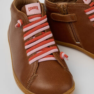 Peu Brown Leather Ankle Boots for Kids.