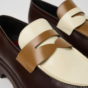 Twins Brown and white leather loafers for men