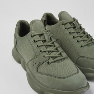 Karst Green leather and recycled PET sneakers for men