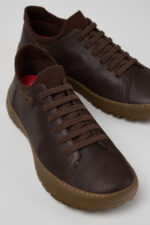 Peu Serra Brown Regenerative Leather and Textile Shoes for Men.
