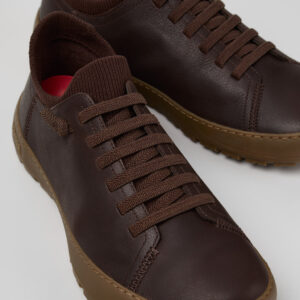 Peu Serra Brown Regenerative Leather and Textile Shoes for Men.