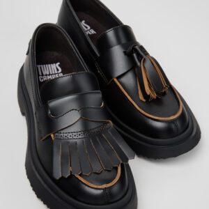 Twins Black Leather Nautical Shoes for Men.