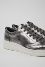Runner Up Silver Leather Sneakers for Women.