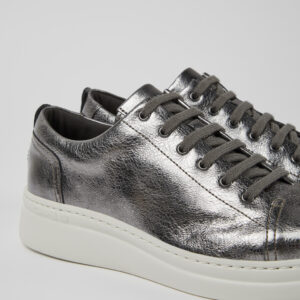 Runner Up Silver Leather Sneakers for Women.