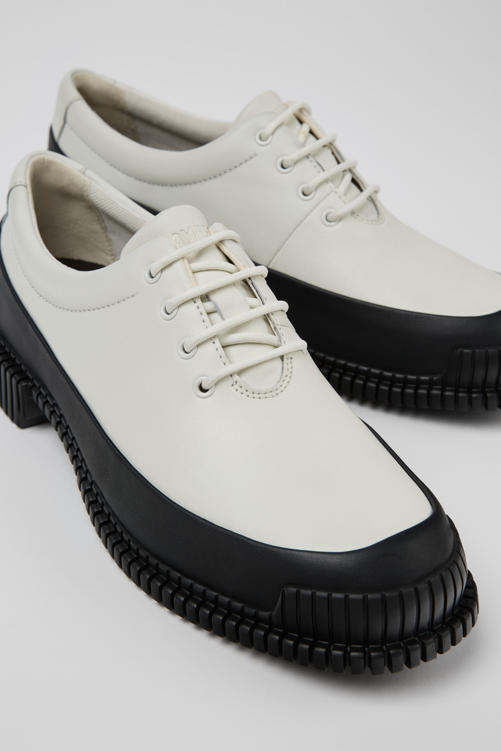 Pix White and Black leather lace-up shoes for women