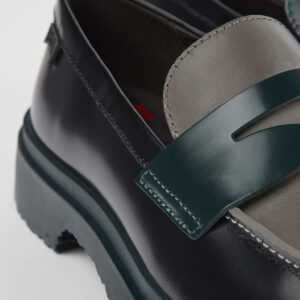 Twins Black and gray leather loafers for women