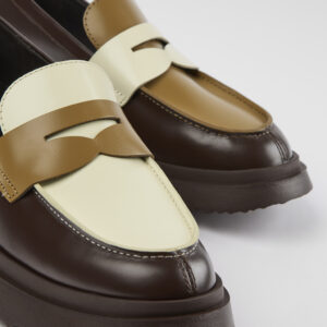 Twins Brown and white leather loafers for women