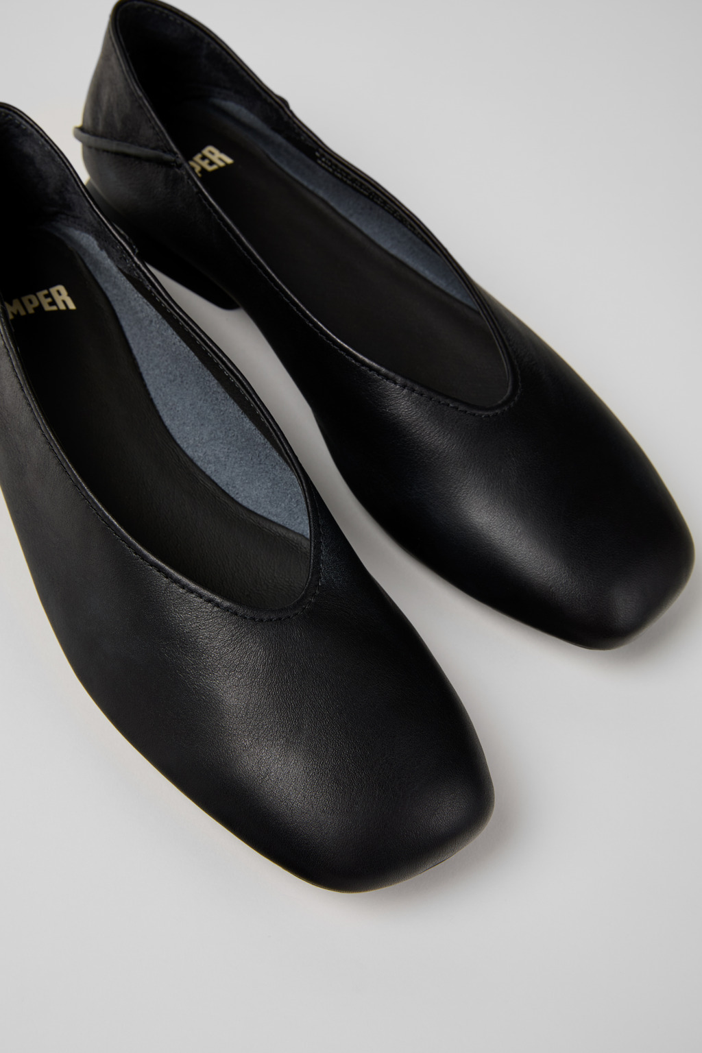Casi Myra Black Leather Ballerinas for Women.