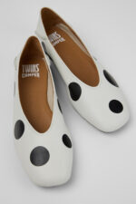 Twins White Leather Ballerinas for Women.