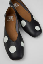 Twins Black and White Leather Ballerinas for Women.