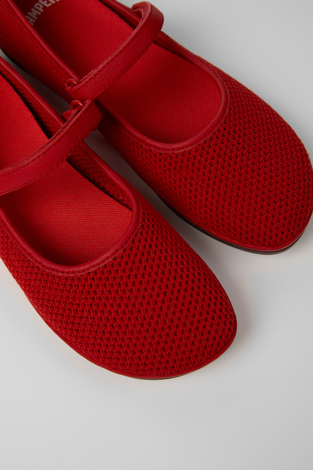 Right Nina Red Tencel Mesh and Leather Ballerinas for Women.