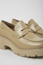 Milah Beige leather loafers for women