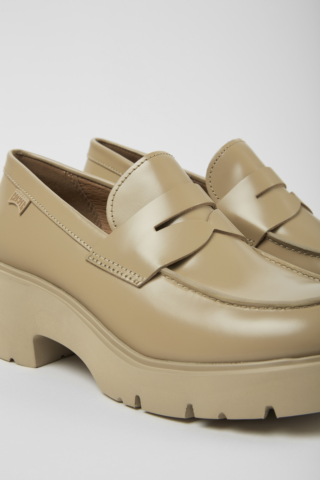 Milah Beige leather loafers for women