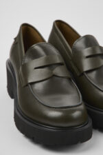 Milah Green leather loafers for women