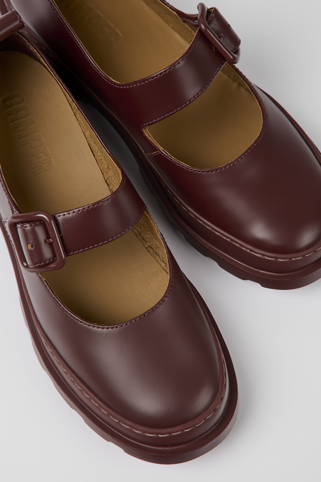 Brutus Burgundy leather Mary Jane flats for women