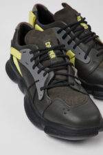 Twins Gray, yellow, and black leather sneakers for women