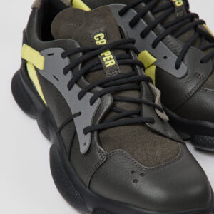 Twins Gray, yellow, and black leather sneakers for women
