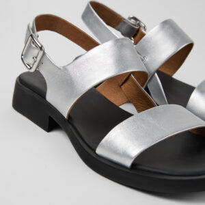 Dana Gray Leather Sandals for Women.