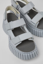BCN Gray Leather 2-Strap Sandal for Women