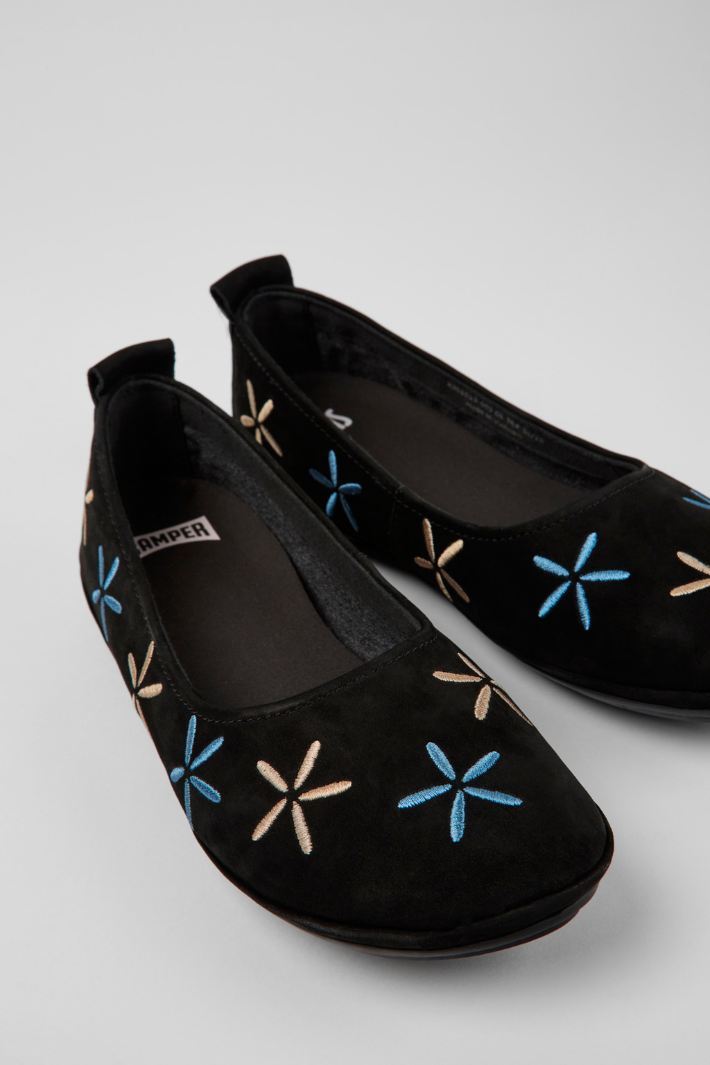 Twins Black nubuck ballerinas for women
