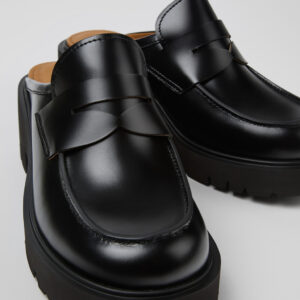 Milah Black Leather Clogs for Women