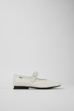 Casi Myra White Leather Ballerinas for Women.