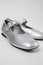 Casi Myra Gray Leather Ballerinas for Women.