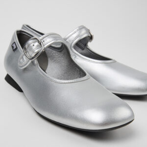 Casi Myra Gray Leather Ballerinas for Women.