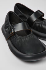 Aqua Black Leather Ballerina for Women