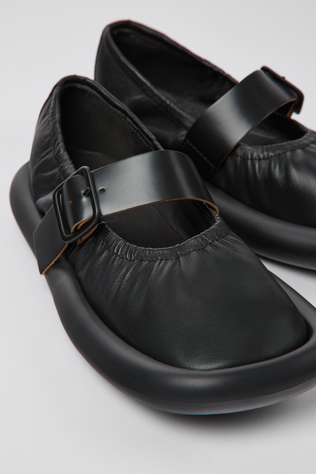 Aqua Black Leather Ballerina for Women