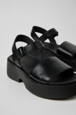 Tasha Black Leather Sandals for Women