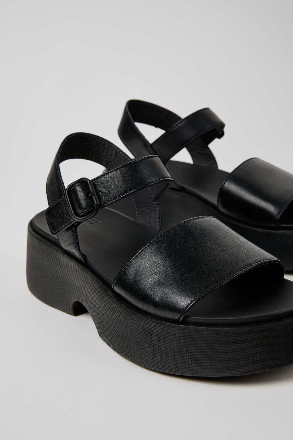 Tasha Black Leather Sandals for Women