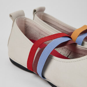 Twins White Leather Ballerina Shoes for Women with Rubber Outsoles.