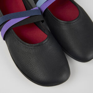 Twins Black Leather Ballerina for Women