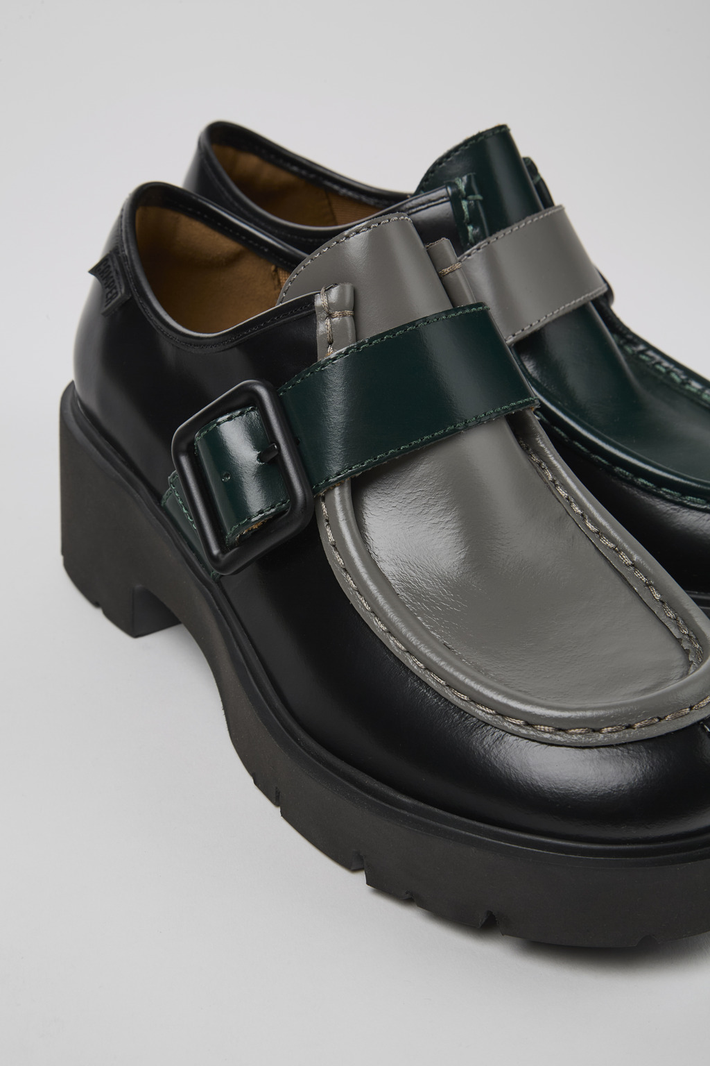 Twins Black and gray leather loafers for women