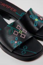 Twins Black Leather Women's Sandal.
