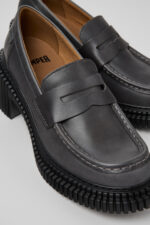 Pix London Gray Leather Moccasins for Women.
