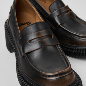 Pix London Black and Brown Leather Moccasin Nautical Shoes for Men.