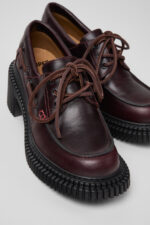 Pix London Burgundy Leather Moccasin Shoes for Women.